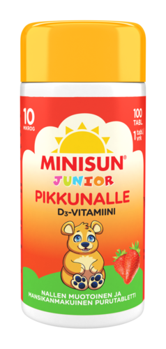 Minisun D-vitamiini Mansikka Nalle jr.10 mikrog 100 PURUTABL